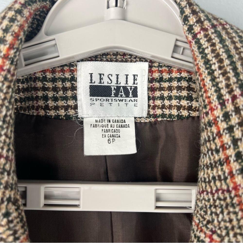 Vintage Fay Leslie Blazer Womens Plaid Size 6P Brown Jacket - Picture 12 of 15